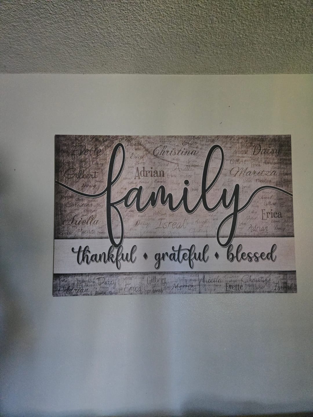 Customer photo review of Personalized "Family - Thankful, Grateful, Blessed" Names On Background Premium Canvas