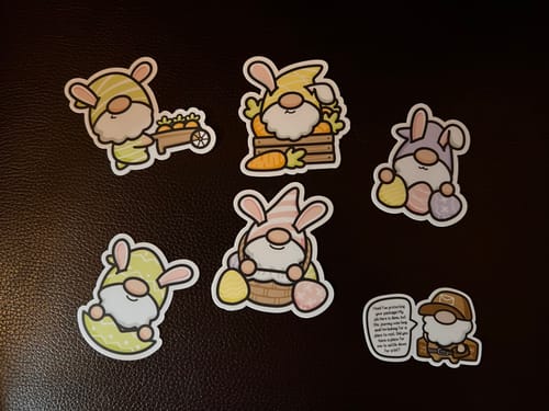 Customer photo review of Easter Gnomes Die Cut Stickers