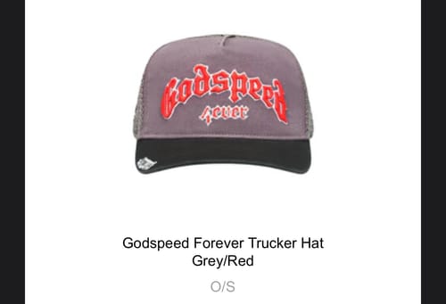 Customer photo review of Godspeed Forever Trucker Hat Grey/Red
