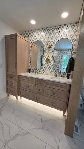 Customer photo review of Bridgeport White Oak Linen Cabinet