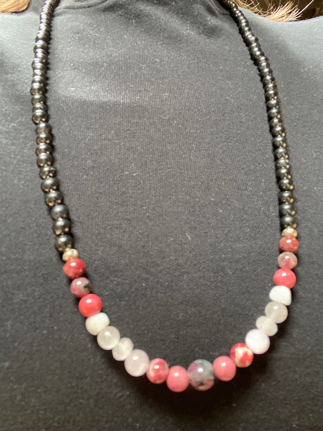 Customer photo review of Long Shungite Necklace, Pink Gemstones, Love, Nurturing, Romance