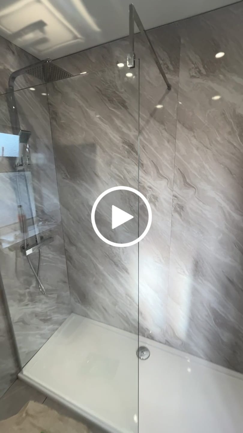 Customer video review of 10mm Light Grey Marble Gloss Shower Panel 1M x 2.4M