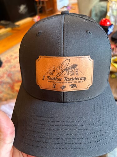 Customer photo review of Custom Leather Patch Trucker Hat - Richardson 112