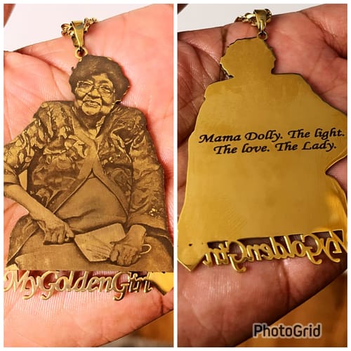 Customer photo review of Custom Photo Engraved Pendant Necklace