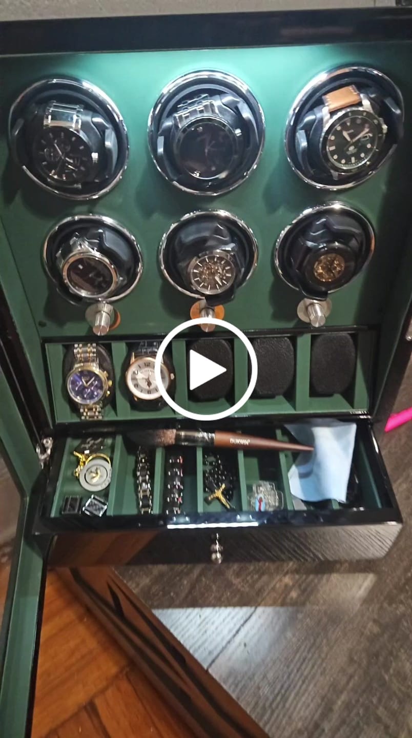 Customer video review of Classic 6 Watch Winders for Automatic Watches with 5 Watches Display Organizer - Green