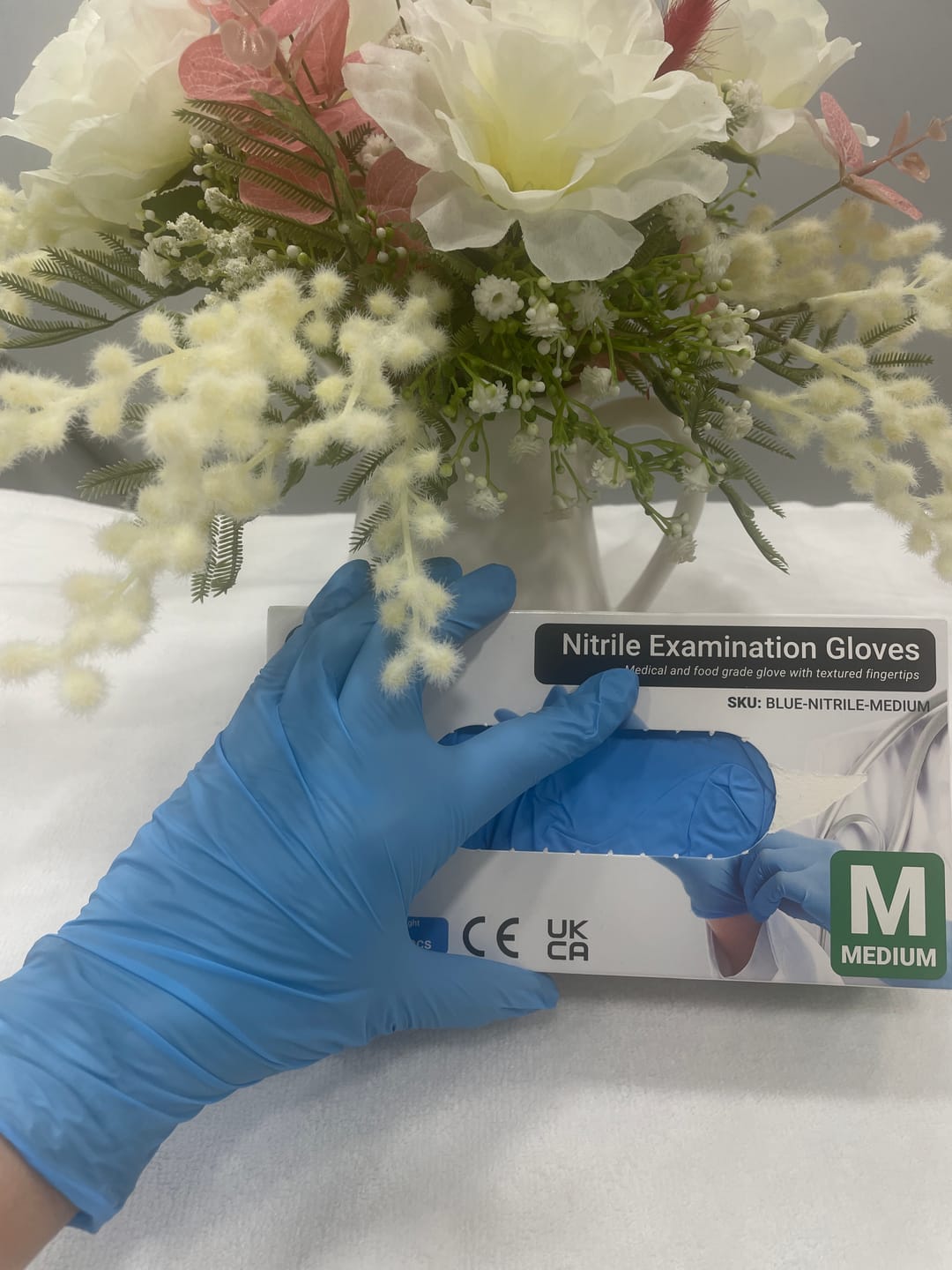 Customer photo review of Blue Nitrile Gloves Medical Grade Cat III PPE Medium x 100
