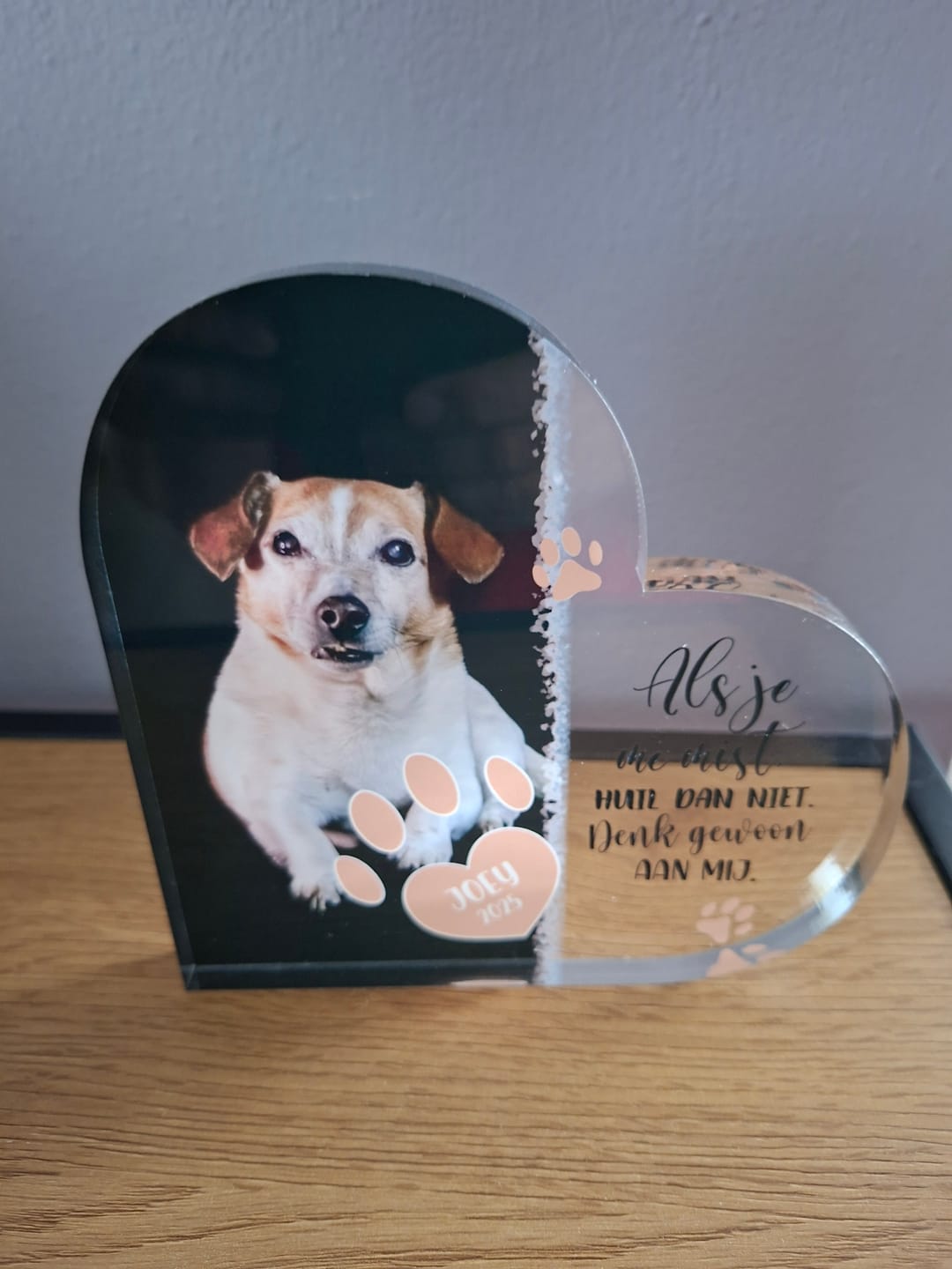 Customer photo review of Als je me mist - Gepersonaliseerd glazen hart