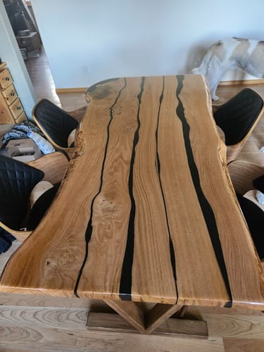 Customer photo review of Live Edge Dining Table - Chestnut Wood Black Epoxy Farmhouse Table