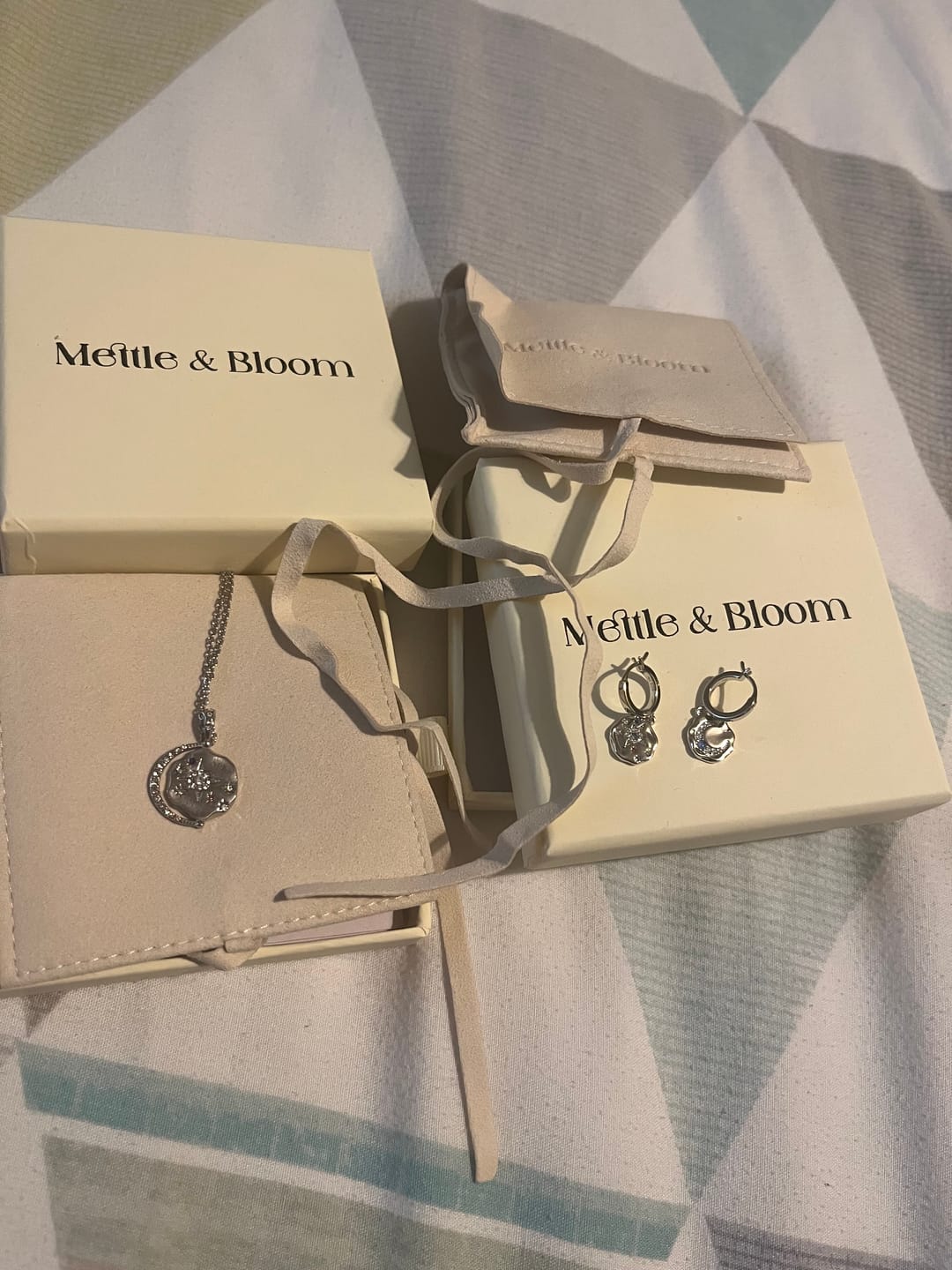 Customer photo review of My Sun, Moon & Stars Drop Earrings in Silver