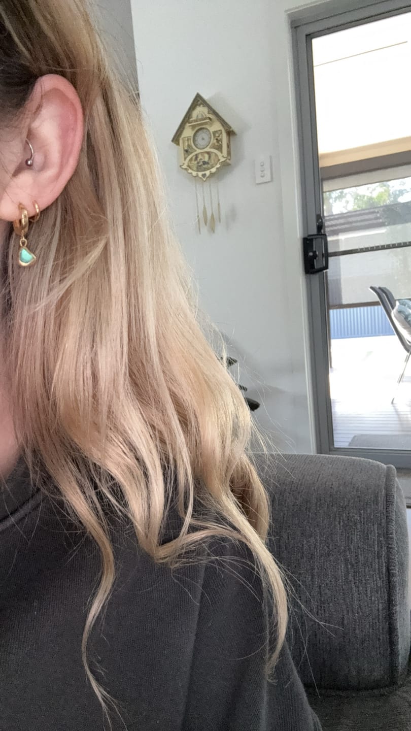 Customer photo review of Green Sea Glass Hoops - Gold Vermeil