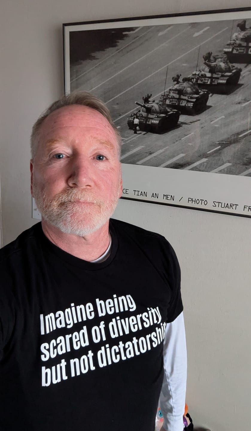 Customer photo review of Imagine Being Scared of Diversity But Not Dictatorship Unisex Tee