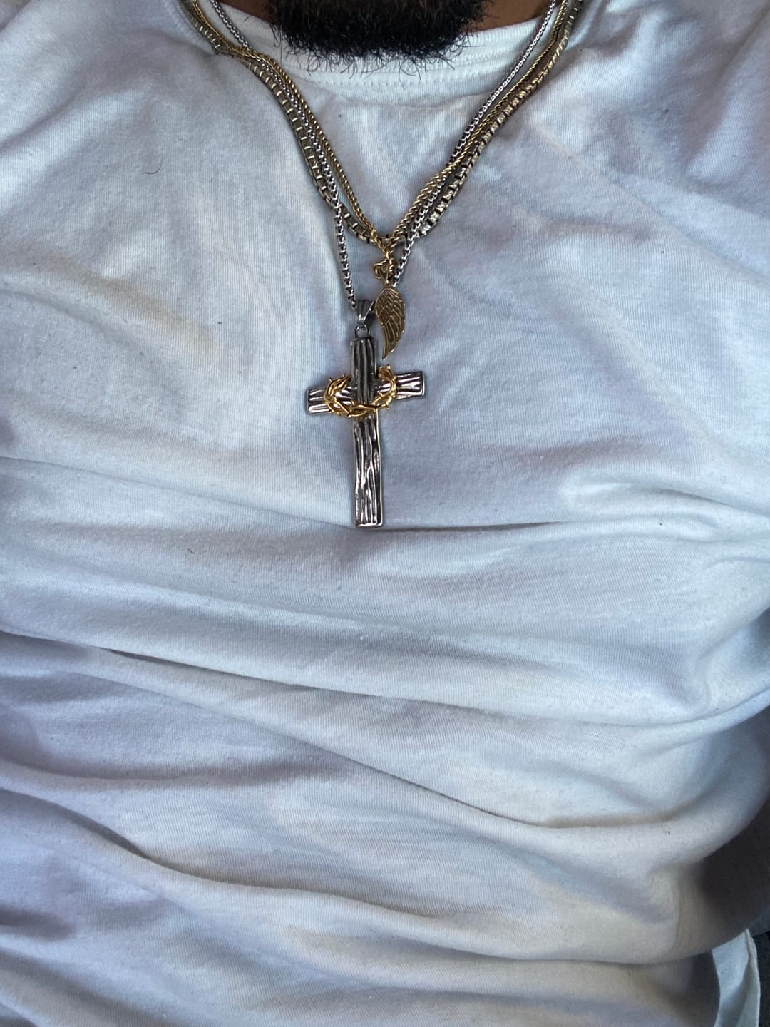 Customer photo review of Christianartworkshop Modern Style Jesus Crown Of Thorns Cross Sacred Protection Pendant Necklace