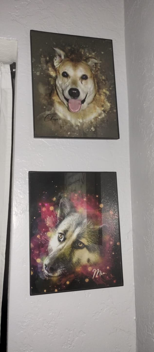 Customer photo review of Custom Neon Watercolor Pet Portrait – Aesthetic Neon Style (AN)