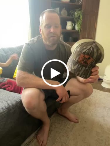 Customer video review of Custom Leather Patch Hats Richardson CAMO Laser Engraved