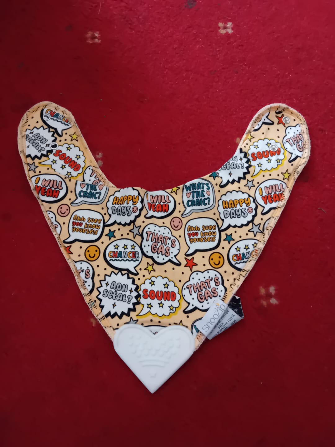 Customer photo review of What's the craic? Teething Bib