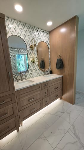 Customer photo review of Bridgeport 60" White Oak Bathroom Vanity, Double Sink w/ Drawers