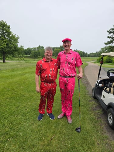 Customer photo review of Men's Golf Set Polo+Pants Custom Couple Photo Face & Name