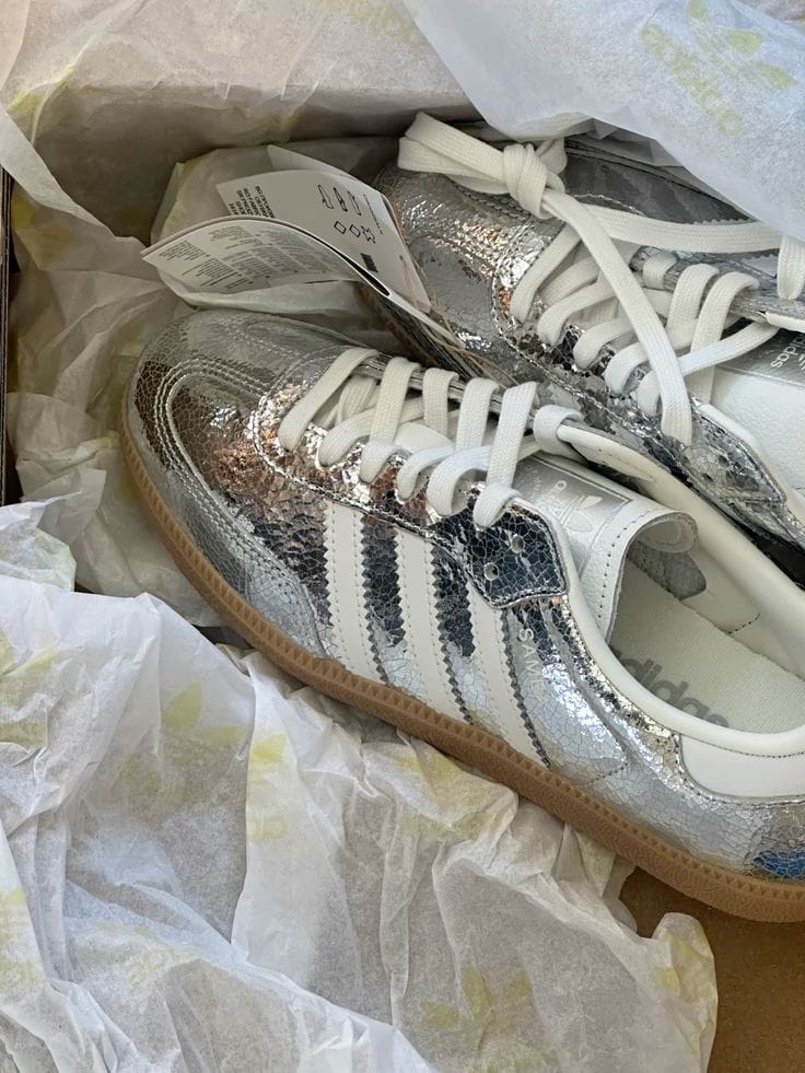 Customer photo review of Adidas Samba OG 'Silver Metallic Cracked Leather' – Women’s