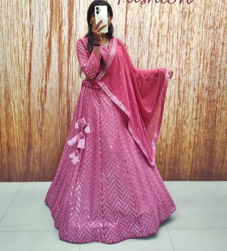 Customer photo review of Pink Color Sequins Embroidery Work Designer Georgette Lehenga Choli