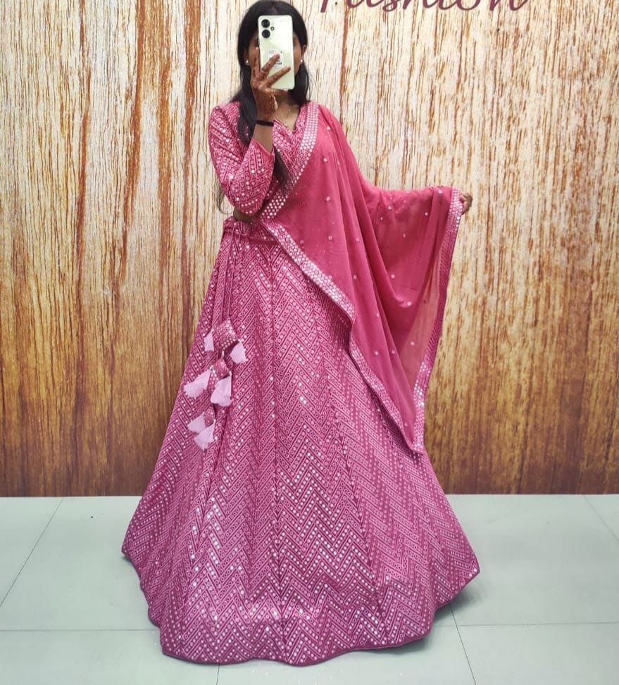 Customer photo review of Pink Color Sequins Embroidery Work Designer Georgette Lehenga Choli