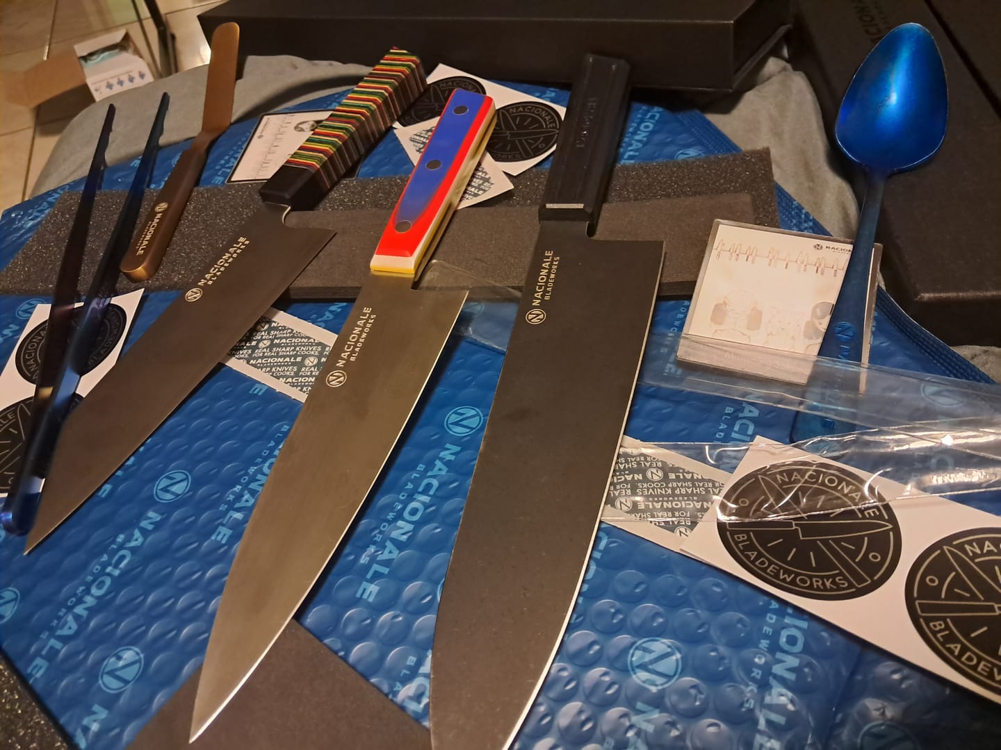 Customer photo review of 215mm Chefs Knife. Black Stonewashed AUS8. Black Recycled Plastic Skateboard Material Handle