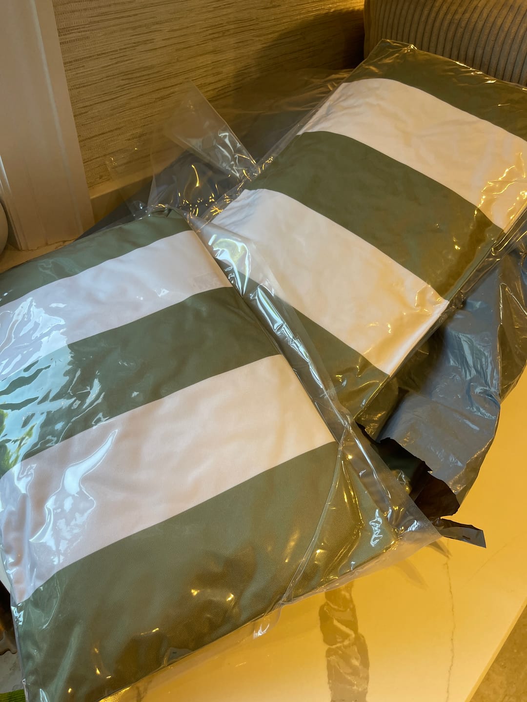 Customer photo review of Outdoor Garden Waterproof Rectangle Cushion - 3 Stripes