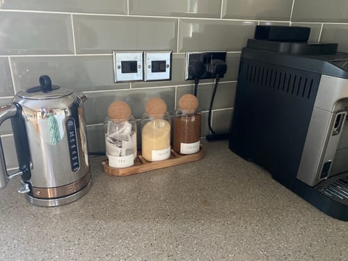 Customer photo review of Set of 3 Cork Ball Glass Jars - Tea, Coffee and Sugar 800ml with Long Rectangle Tray
