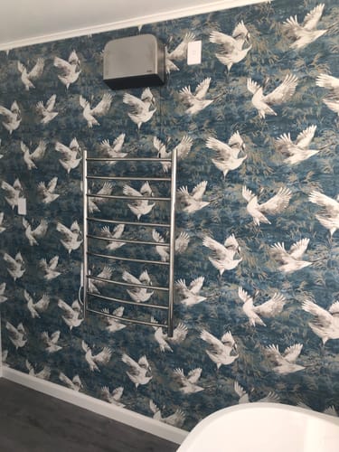Customer photo review of Sarus - Cranes Asian Watercolour Wallpaper - Teal- Discontinuing