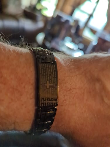 Customer photo review of Power of the Lord’s Prayer Magnetic Copper Bracelet : Helps Pair Veterans With A Service Dog Or Shelter Dog