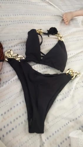 Customer photo review of Bikini Triangle à Nouer Autour du Cou Orné de Chaîne Femme