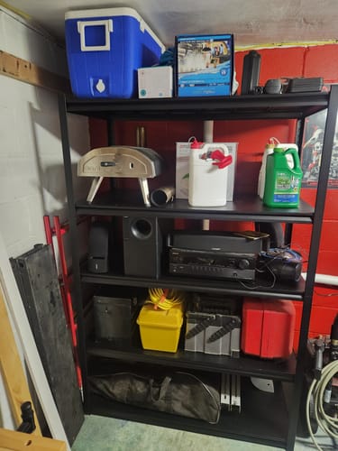 Customer photo review of REIBII 5-Tier 48.4"W x 72"H Garage Shelving, 3000LBS Adjustable Metal Storage Shelves for Warehouse, Basement & Industrial