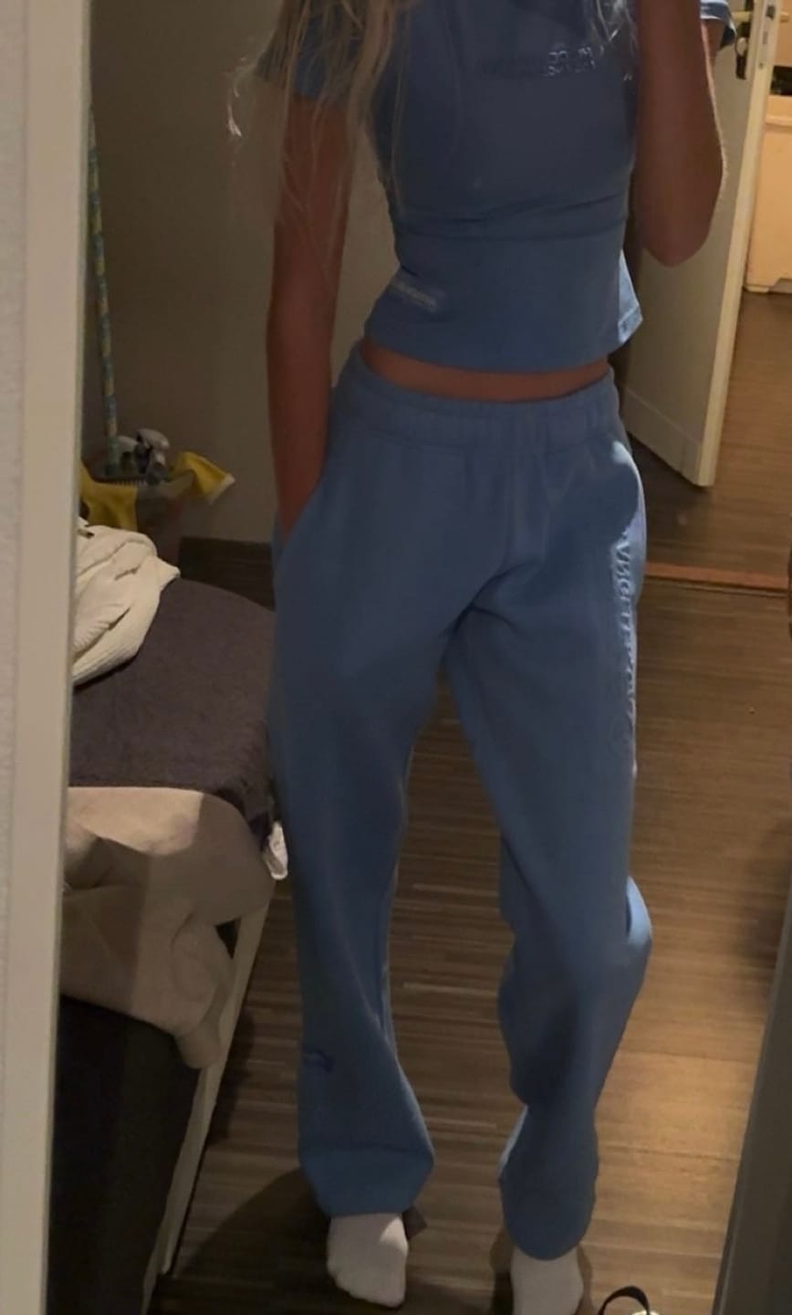 Customer photo review of EMBOSSED STRAIGHT LEG SWEATPANTS SKY BLUE