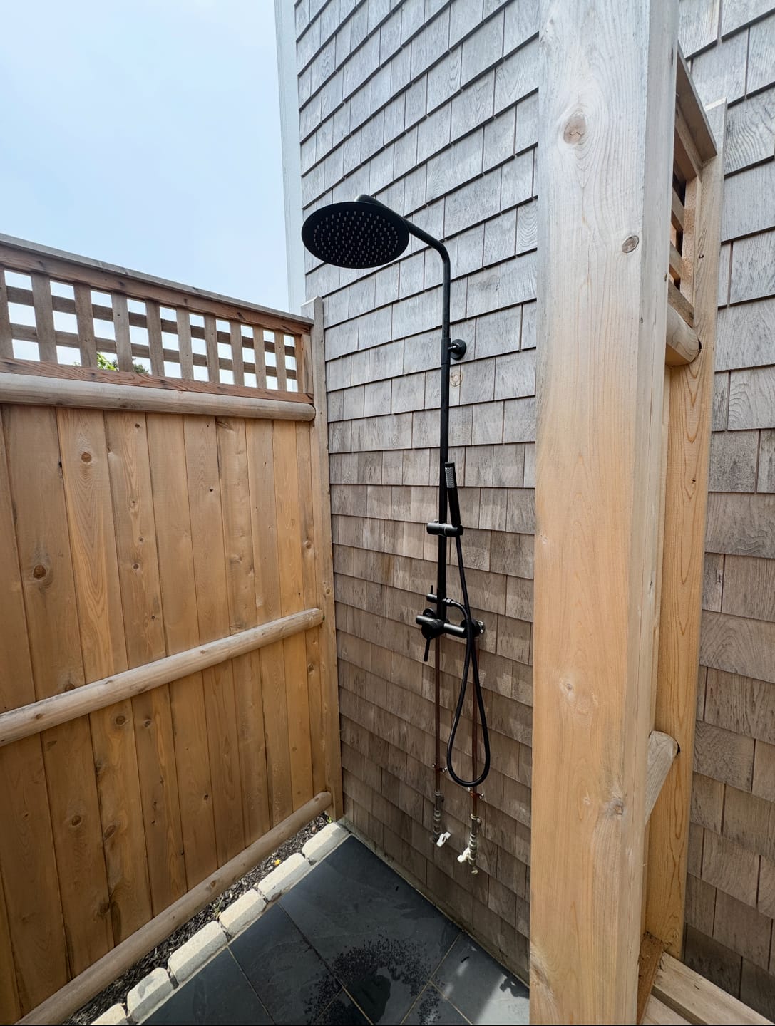 Customer photo review of Outdoor Shower Fixture with 304 Stainless Steel 10” Rainfall Shower Head and Adjustable Slide Bar