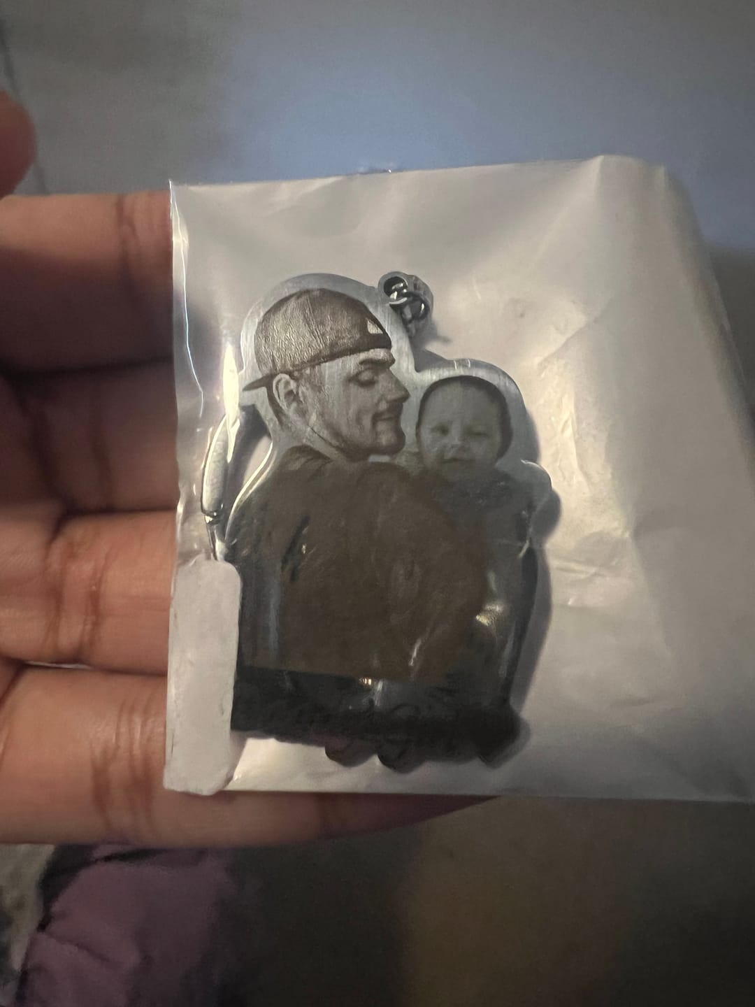 Customer photo review of Custom Photo Engraved Keychain