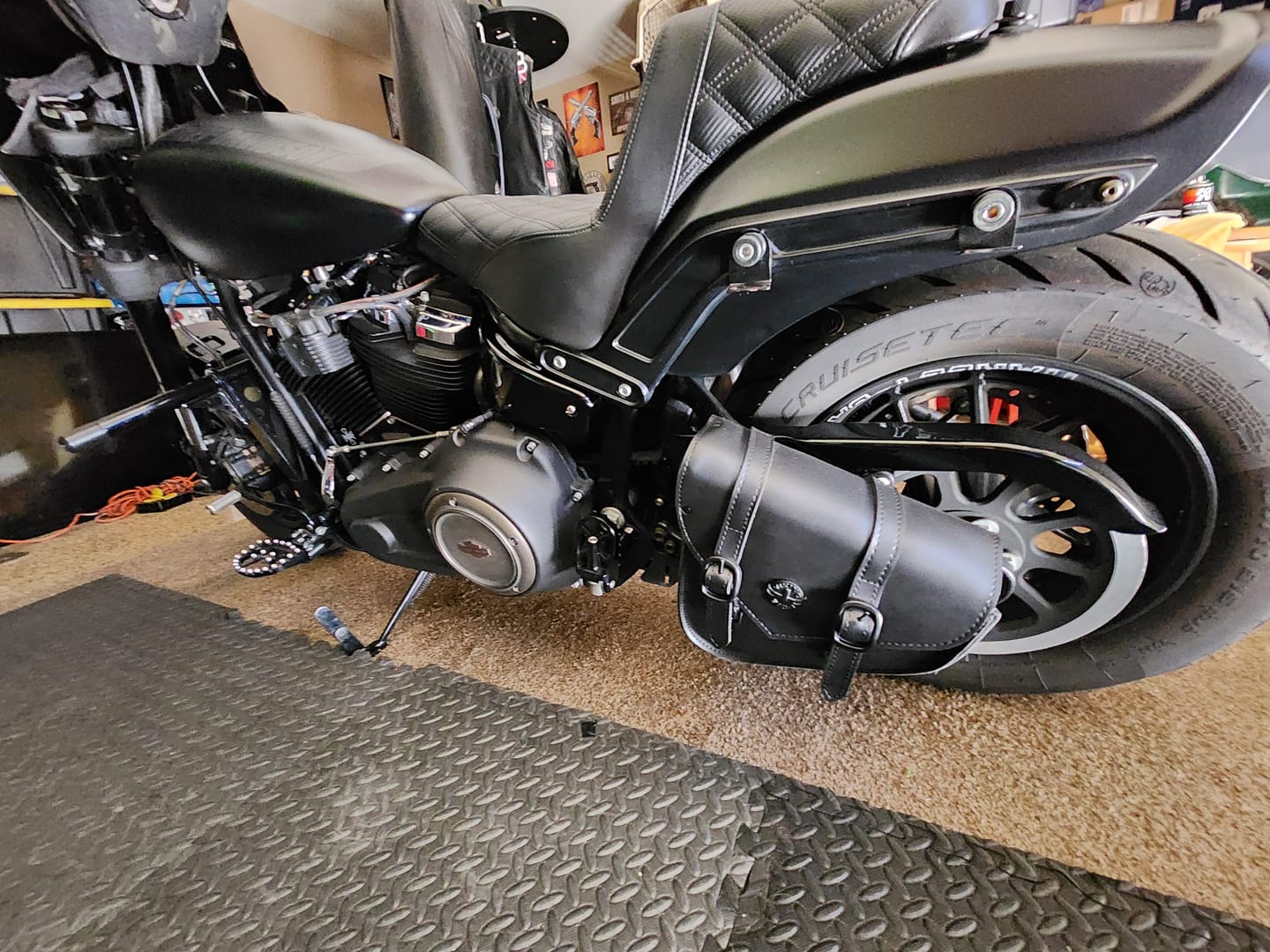 Customer photo review of 3L - Dark Age Plain Leather Motorcycle Swing arm Bag For Harley Softail