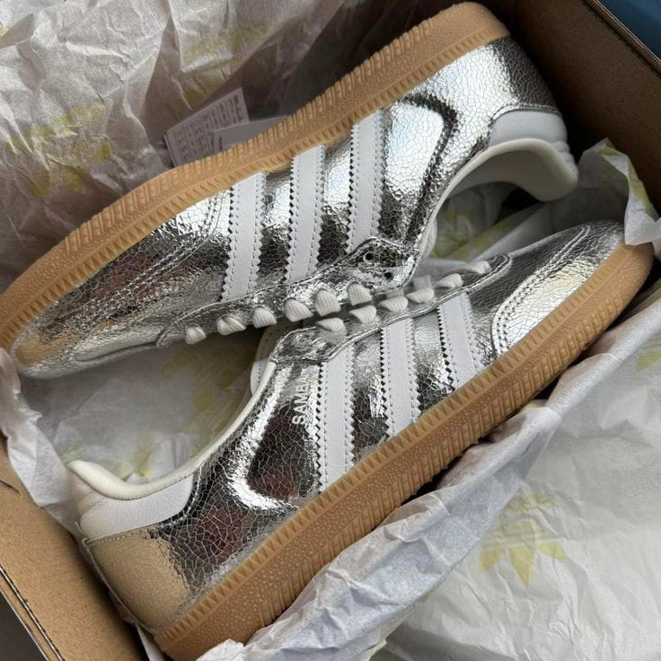 Customer photo review of Adidas Samba OG 'Silver Metallic Cracked Leather' – Women’s