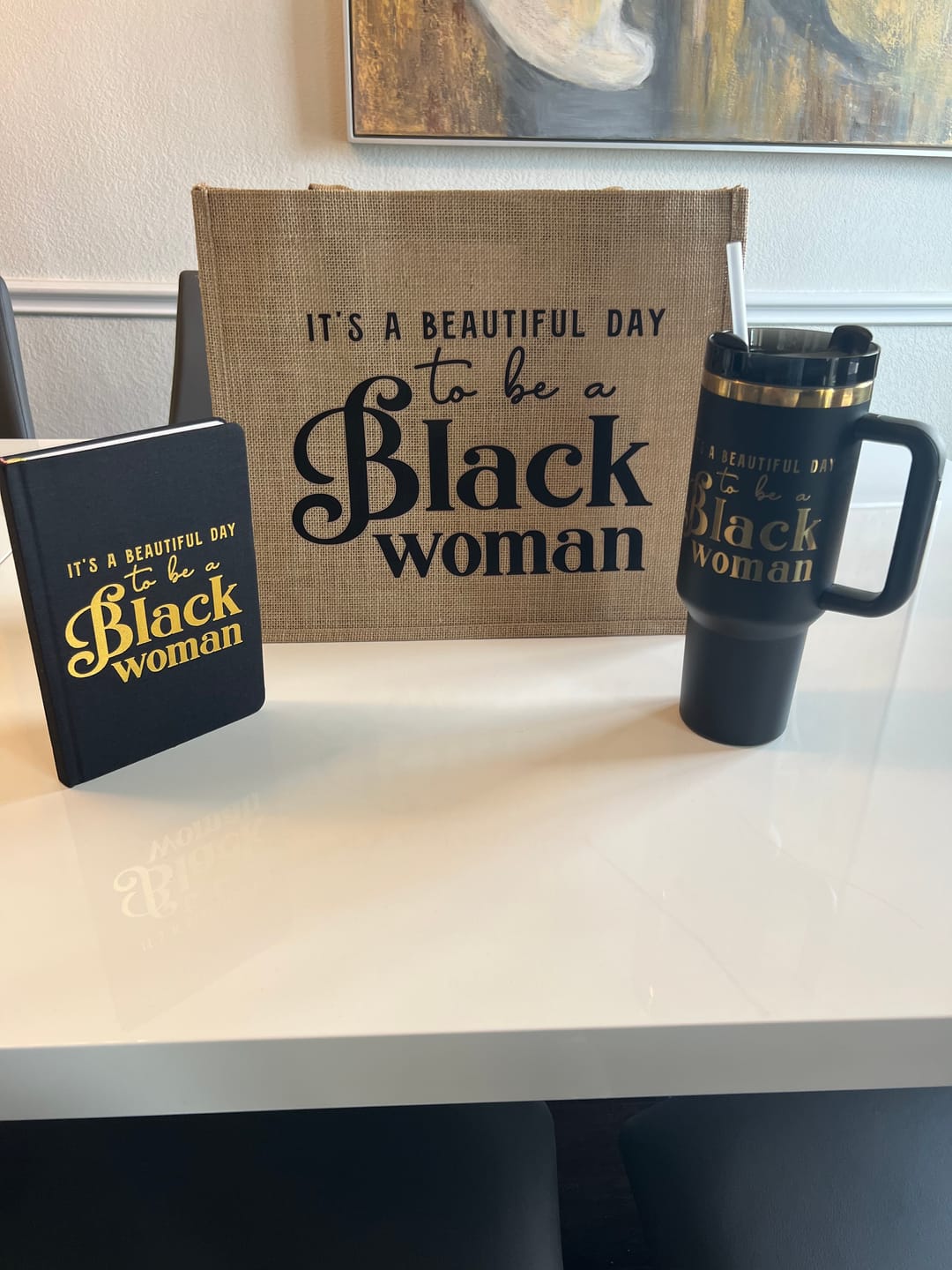 Customer photo review of "Miss Black and Gold" 40oz Insulated Tumbler – "It's a Beautiful Day to be a Black Woman"