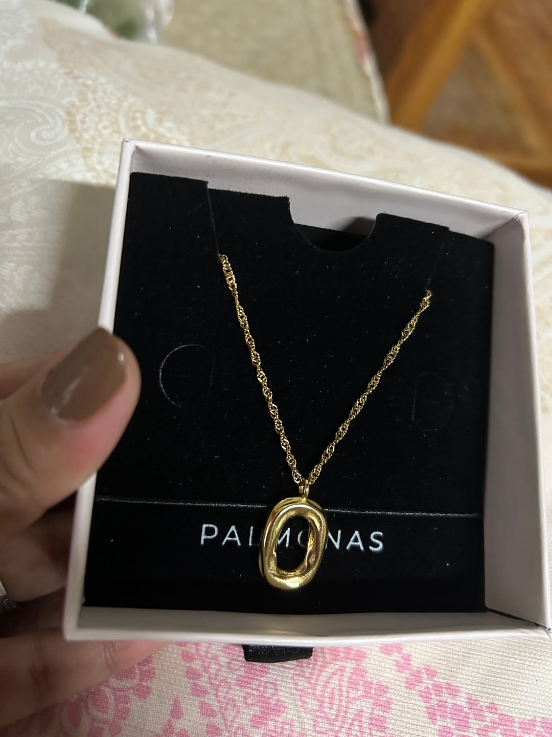 Customer photo review of Wobbly Oval Necklace