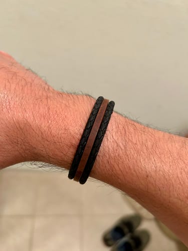 Customer photo review of Triple Row Black & Brown Leather Bracelet