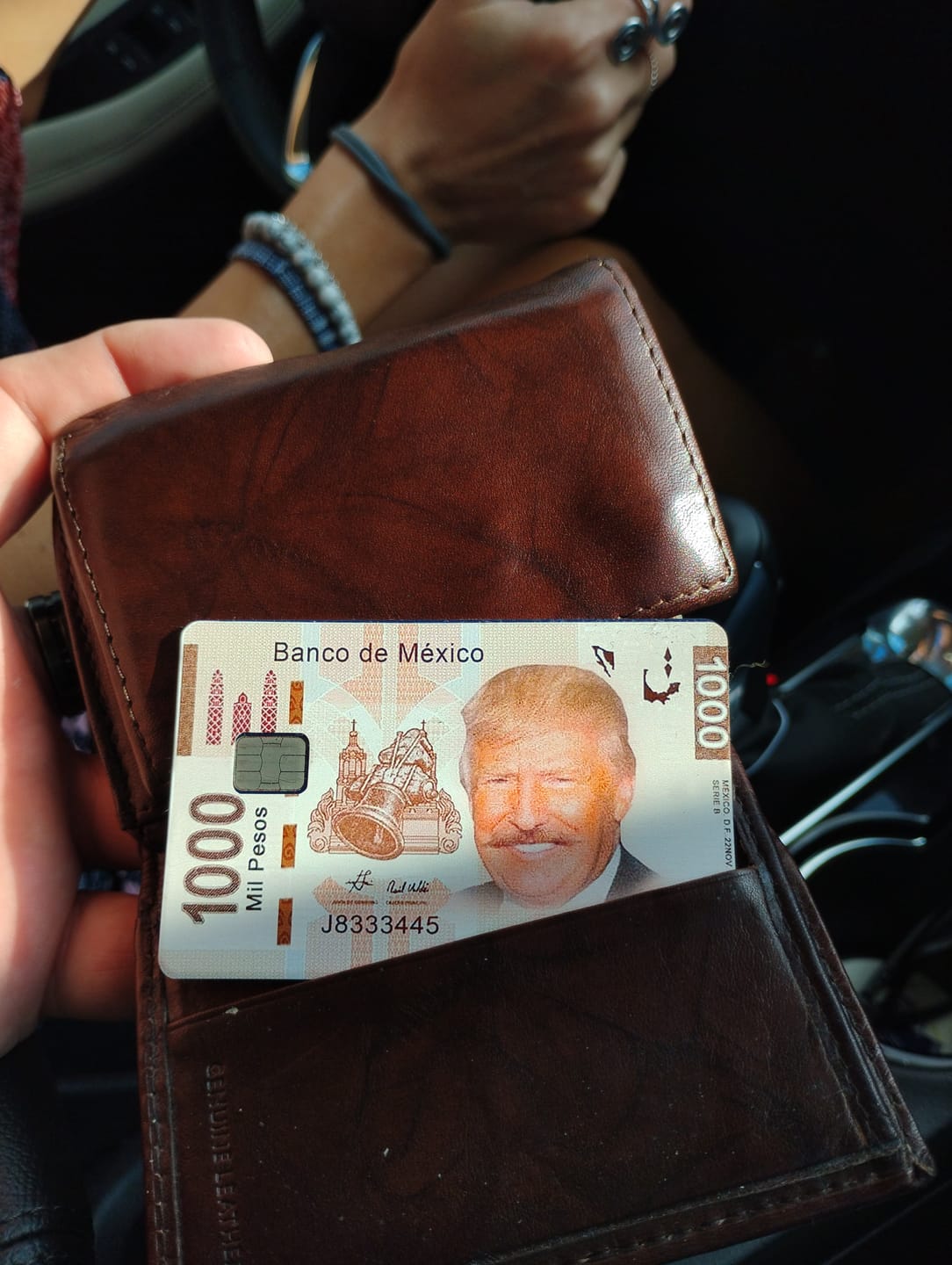 Customer photo review of Trump Banco de Mexico Credit Card Skin Decal