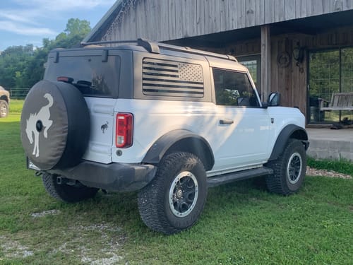 Customer photo review of American Flag with Bronco Horse Spare Tire Cover Jeep, Bronco, RVs and more