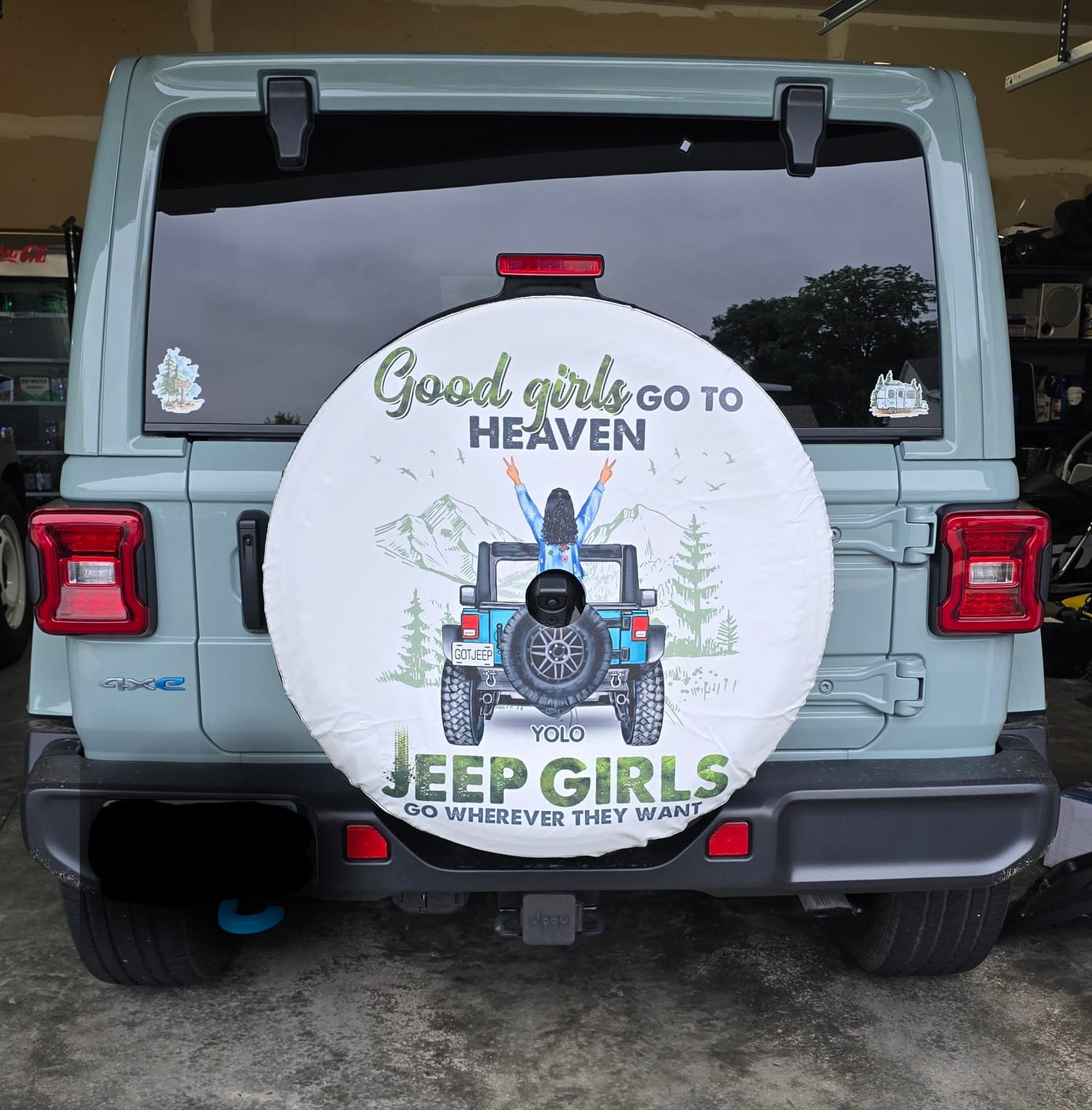Customer photo review of Custom JP Tire Cover With Camera Hole, Good Girls Go To Heaven JP Girls Go Wherever They Want, Off-Road Car Girls Spare Tire Cover, Gift For JP Lovers, JP Girls CTM