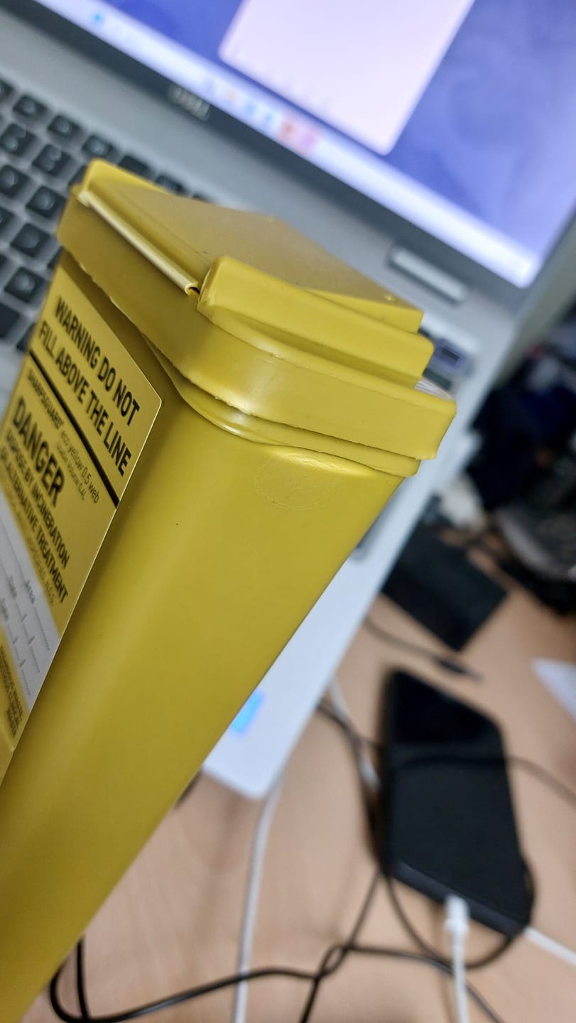 Customer photo review of Sharpsguard Yellow 0.5 Ltr Sharps Bin
