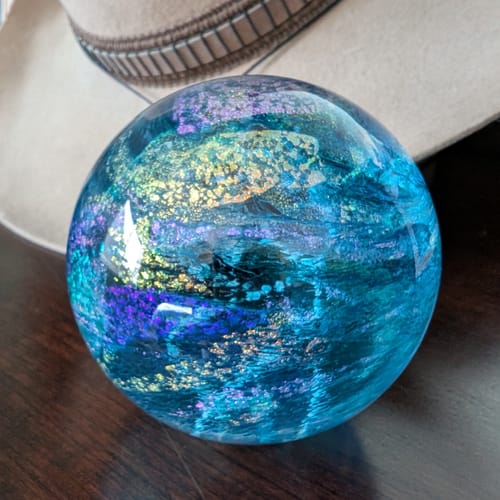 Customer photo review of Dichroic Explosion Orb with Cremation Ash