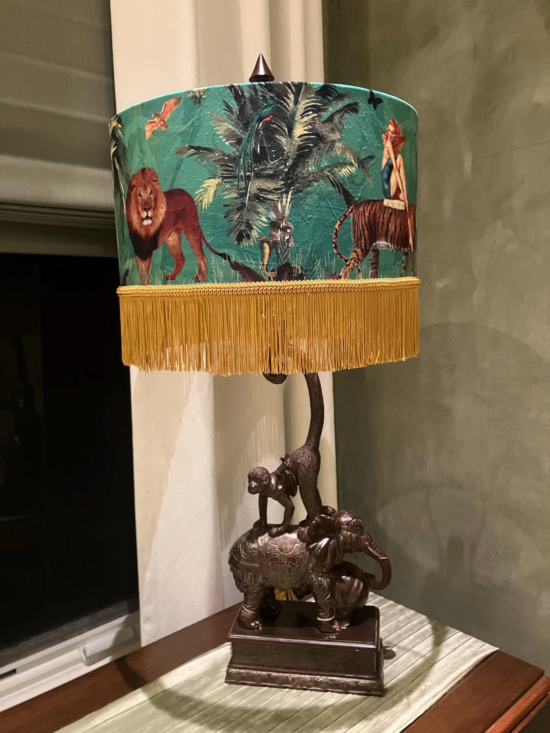 Customer photo review of Jungle Walk Green Tassel Fringed Drum Lampshade