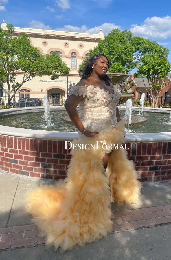 Customer photo review of Beaded Spa Off Shoulder Ruffled Trumpet Prom Dress