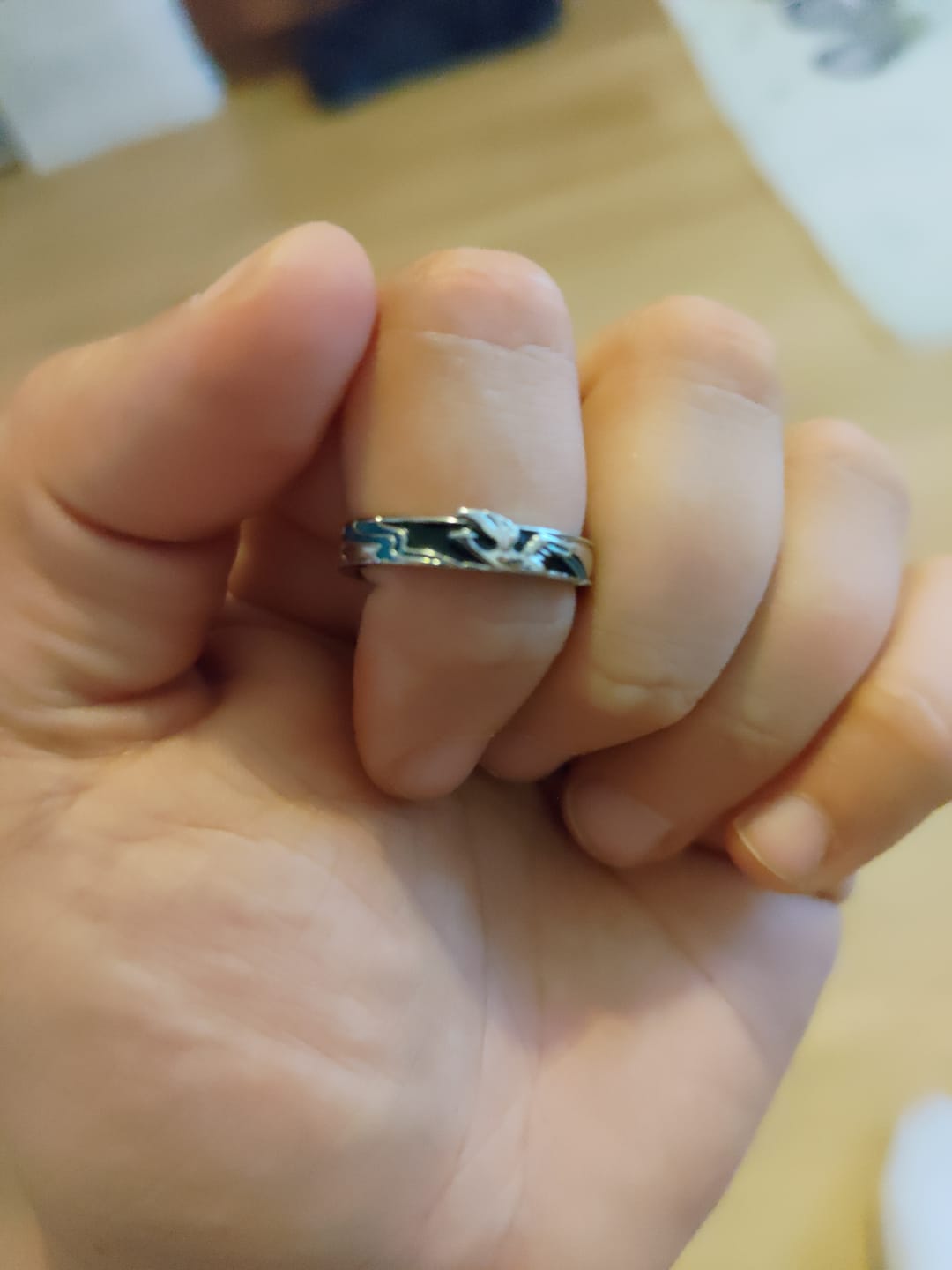 Customer photo review of The great wave off kanagawa couple rings