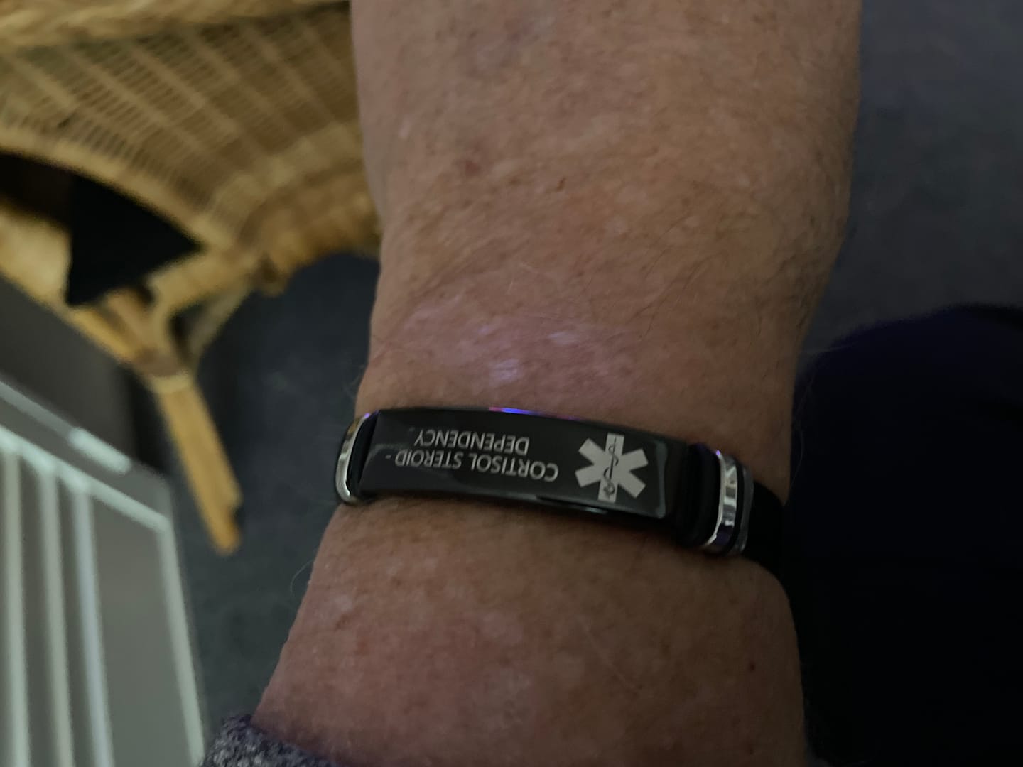 Customer photo review of Personalised Black Mesh Medical Alert Bracelet