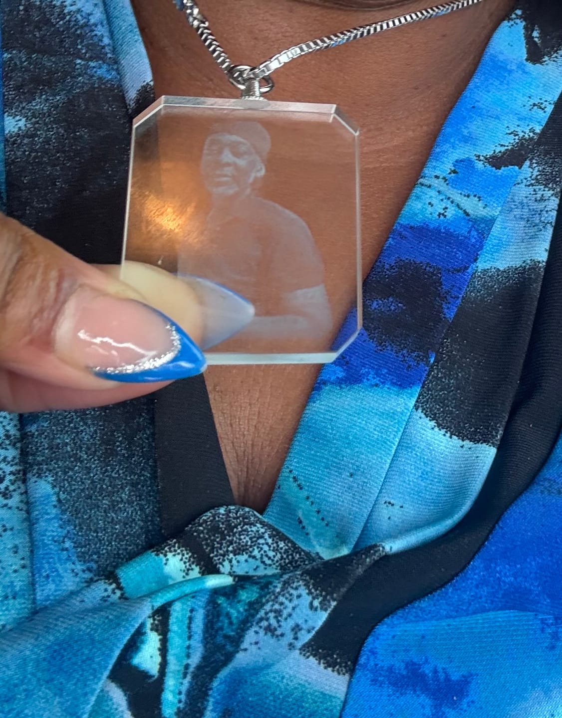 Customer photo review of For Memorial - I Will Carry You With Me Until I See You Again Transparent Photo Custom Necklace