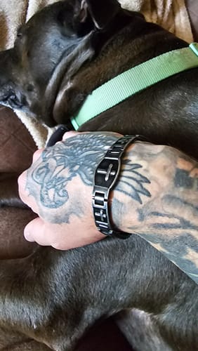 Customer photo review of 'For The Fallen' Arlington Magnetic Bracelet: Helps Pair Veterans With A Service Dog Or Shelter Dog